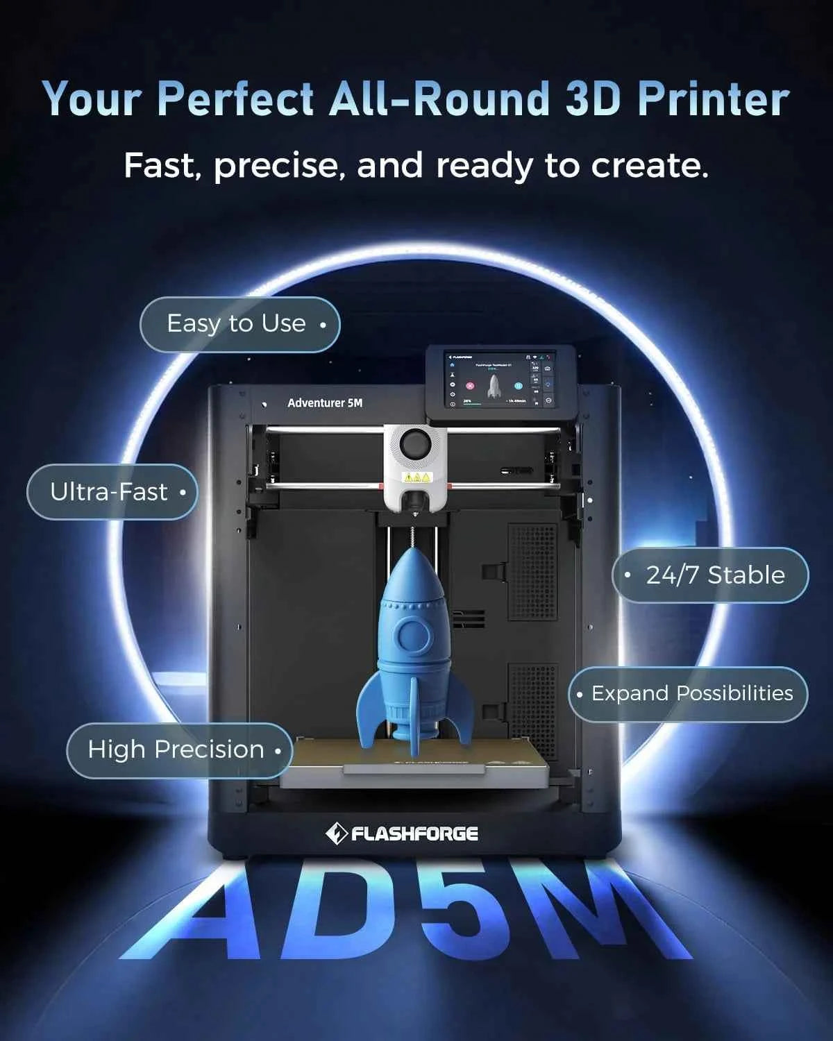 Flashforge AD5M FDM 3D Printer – 600mm/s, Auto Bed Leveling & Quick-Change Nozzle by Unknown Supply