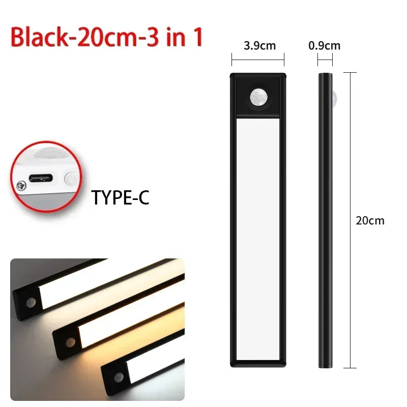 Magnetic Motion Sensor LED Cabinet Light | Rechargeable | 10–60 cm | Black & Silver by Unknown Supply