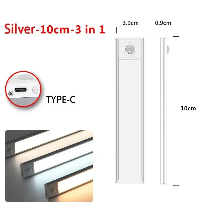Magnetic Motion Sensor LED Cabinet Light | Rechargeable | 10–60 cm | Black & Silver by Unknown Supply