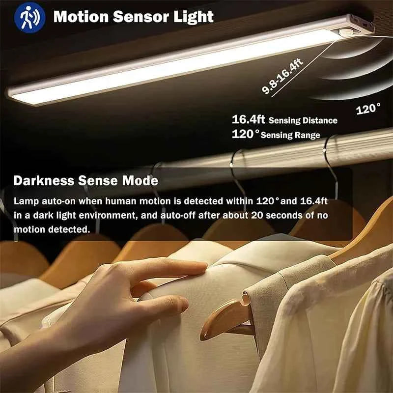Magnetic Motion Sensor LED Cabinet Light | Rechargeable | 10–60 cm | Black & Silver by Unknown Supply