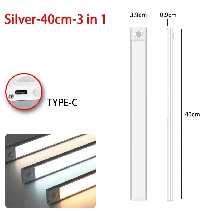 Magnetic Motion Sensor LED Cabinet Light | Rechargeable | 10–60 cm | Black & Silver by Unknown Supply