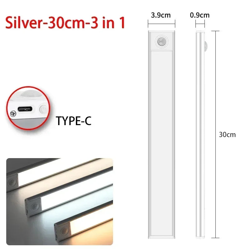 Magnetic Motion Sensor LED Cabinet Light | Rechargeable | 10–60 cm | Black & Silver by Unknown Supply