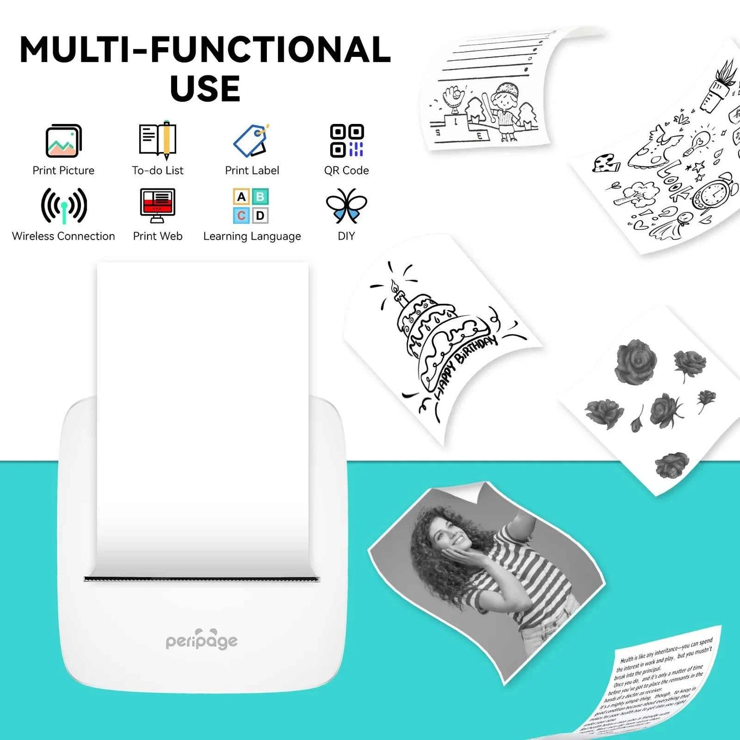 PeriPage Mini Printer, Small Photo Printer for Study Photos Notes,Thermal Sticker Printers Compatible with IOS/Android by Unknown Supply