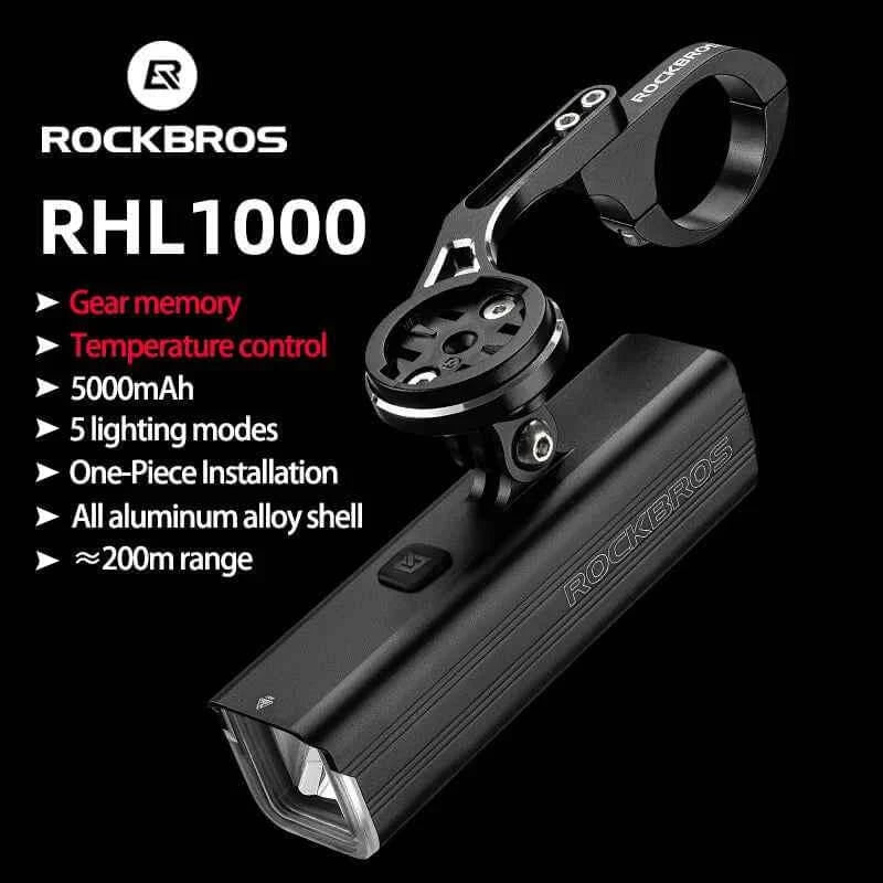 ROCKBROS RHL1000 Bike Front Light – 1000LM, IPX6, USB-C Rechargeable by Unknown Supply