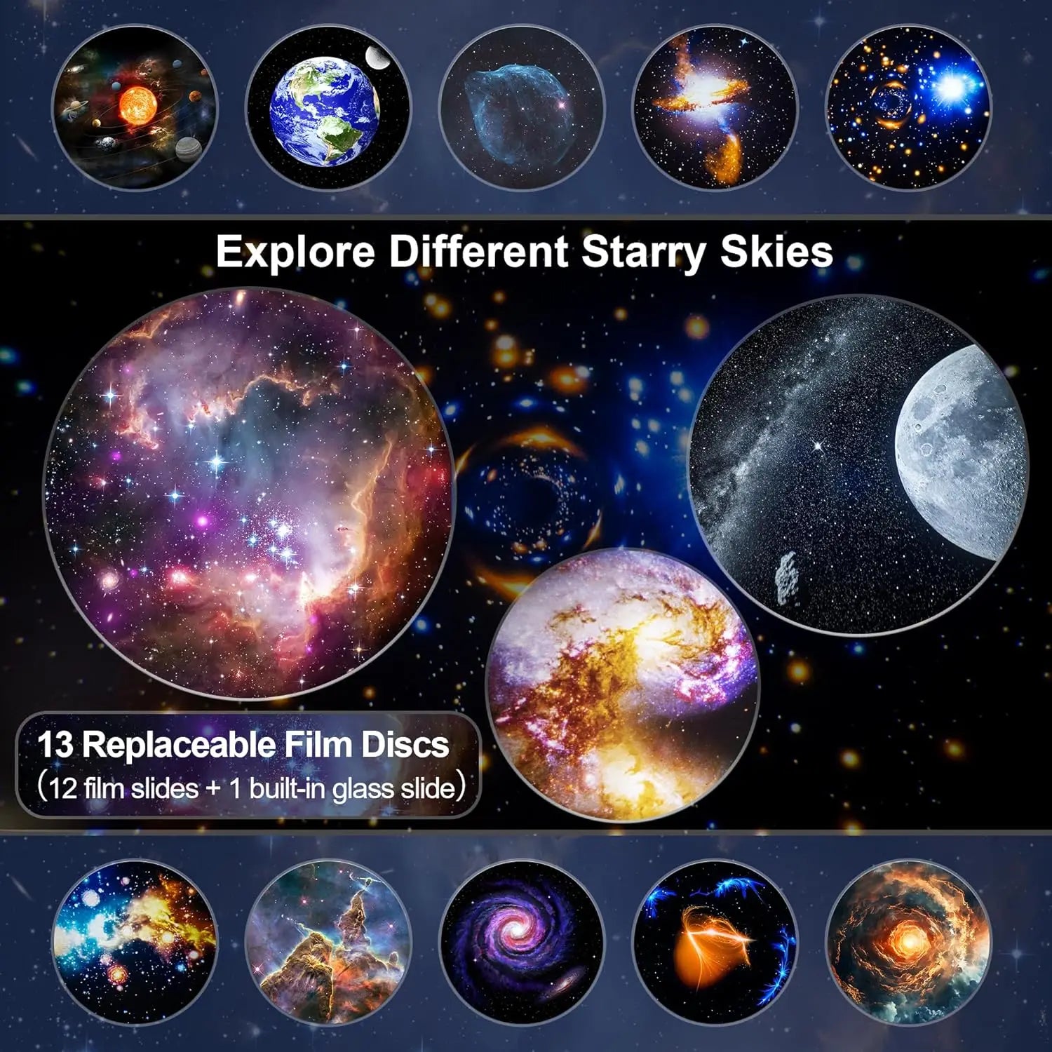13-in-1 HD Galaxy Projector | 360° Rotation, Adjustable Focus & Auto Timer by Unknown Supply
