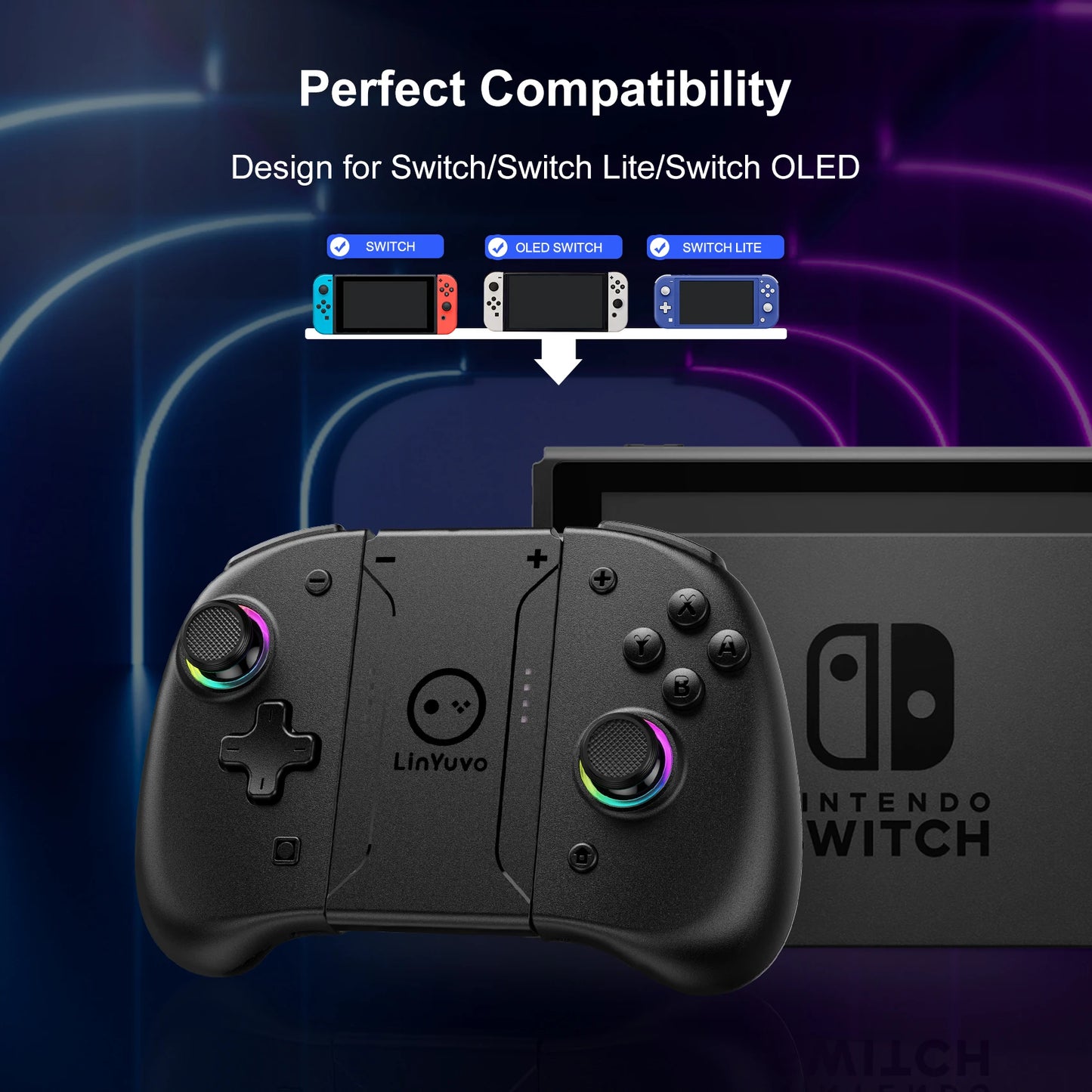 AyeBeau Wireless Controller for Nintendo Switch, OLED & Lite – Hall Effect Joysticks, Gyro, RGB by AyeBeau