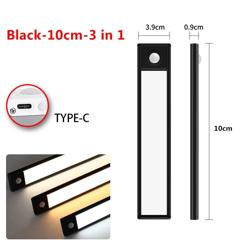 Magnetic Motion Sensor LED Cabinet Light | Rechargeable | 10–60 cm | Black & Silver by Unknown Supply