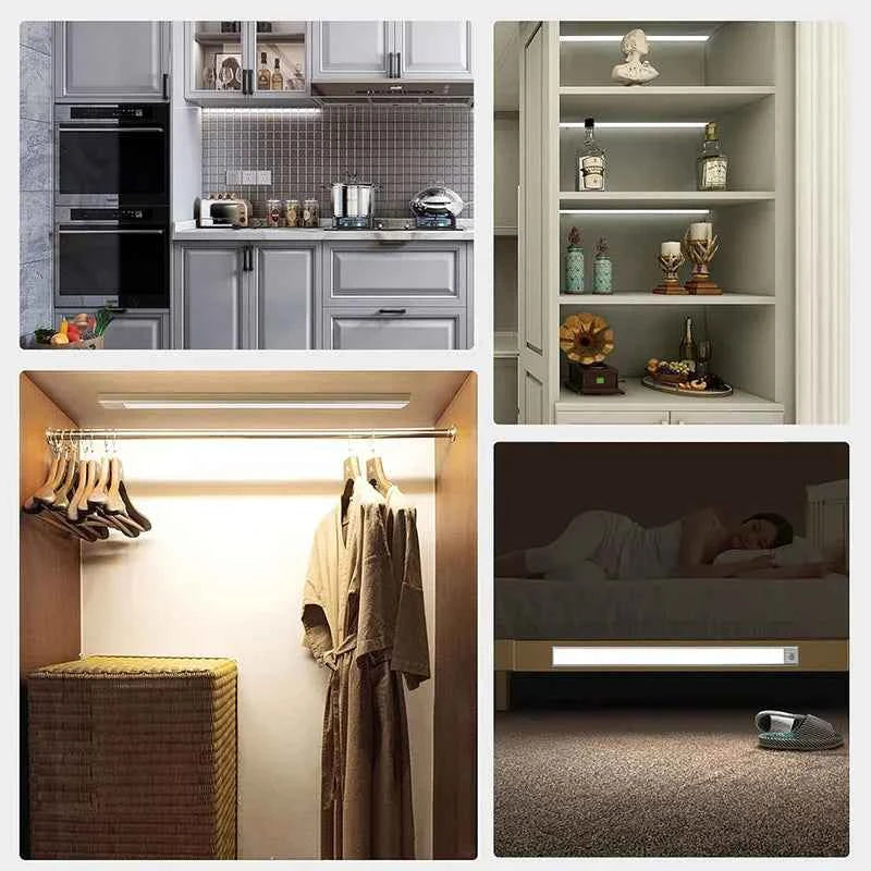 Magnetic Motion Sensor LED Cabinet Light | Rechargeable | 10–60 cm | Black & Silver by Unknown Supply