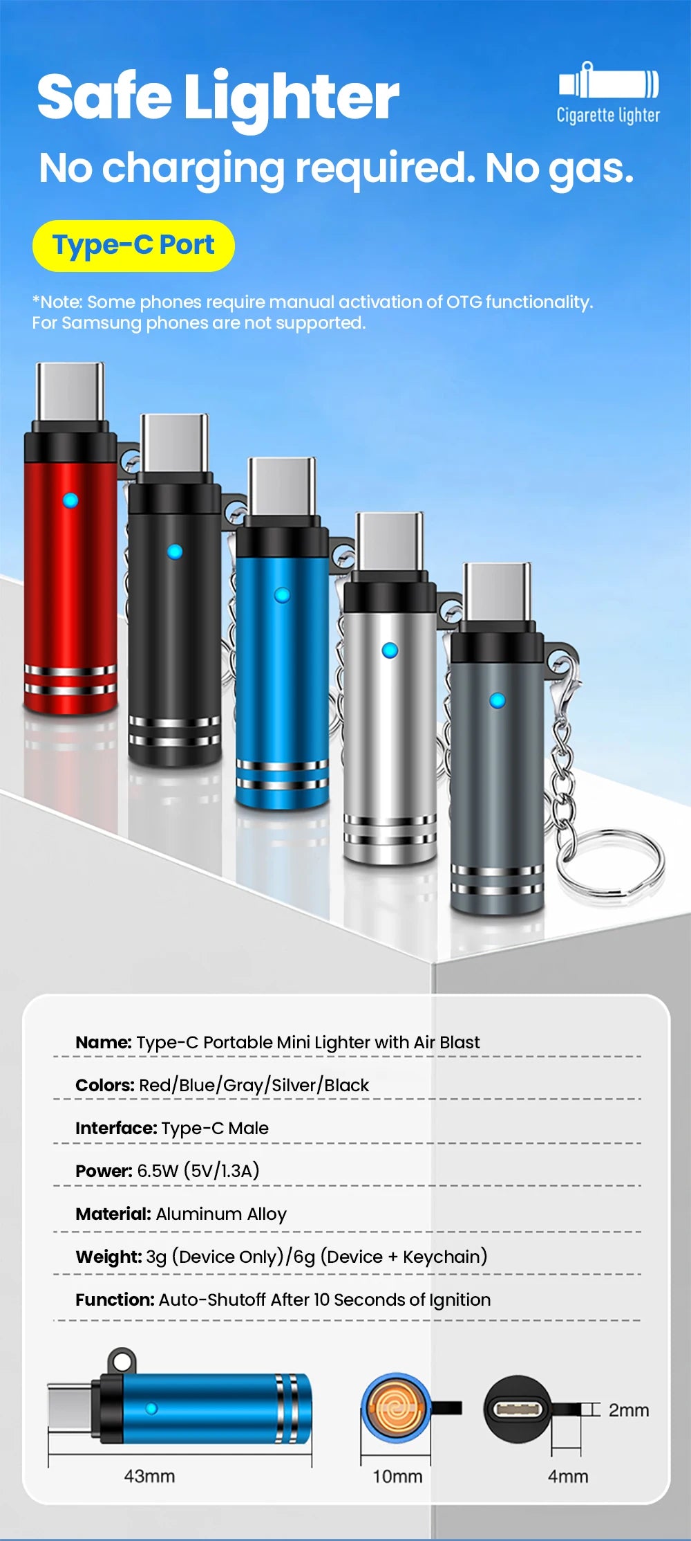 Mini Type-C Lighter – USB-C Electric Lighter for iPhone & Android by Unknown Supply