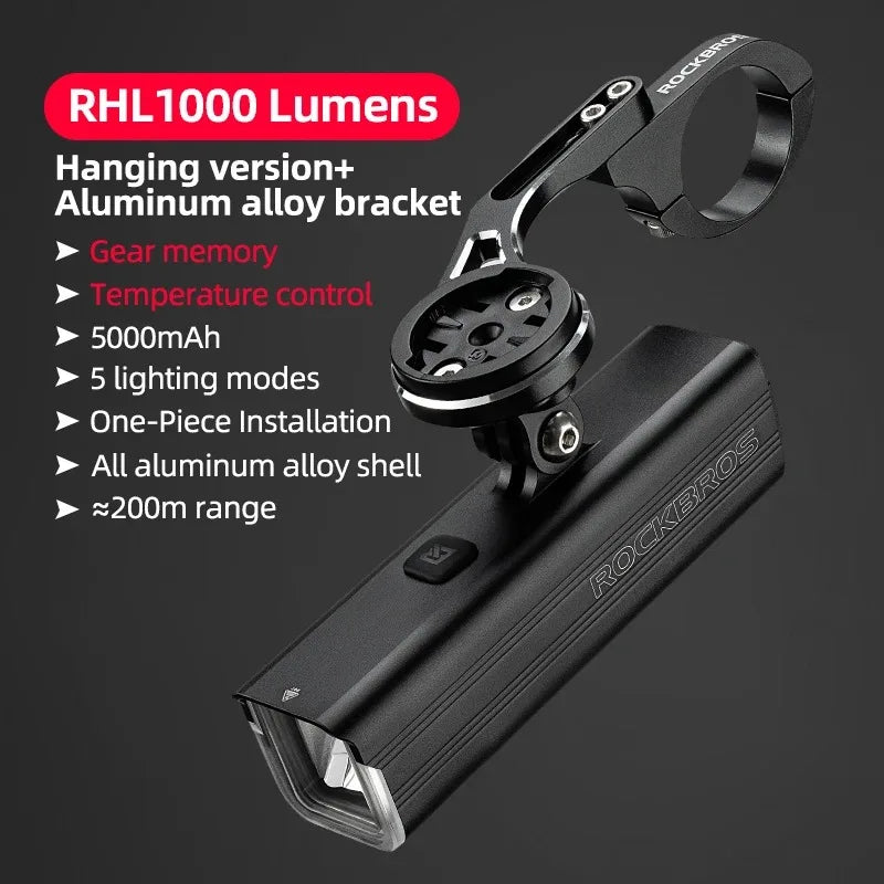 ROCKBROS RHL1000 Bike Front Light – 1000LM, IPX6, USB-C Rechargeable by Unknown Supply