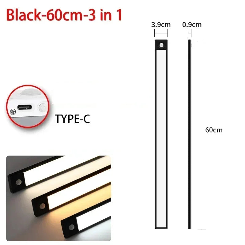 Magnetic Motion Sensor LED Cabinet Light | Rechargeable | 10–60 cm | Black & Silver by Unknown Supply