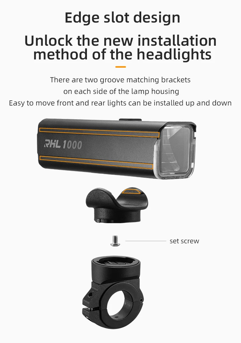 ROCKBROS RHL1000 Bike Front Light – 1000LM, IPX6, USB-C Rechargeable by Unknown Supply