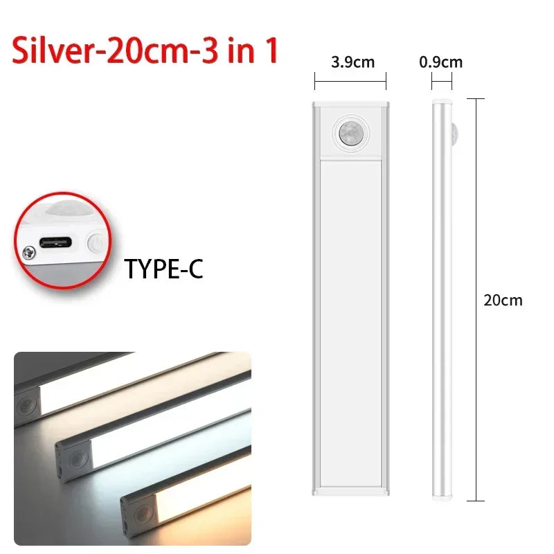Magnetic Motion Sensor LED Cabinet Light | Rechargeable | 10–60 cm | Black & Silver by Unknown Supply