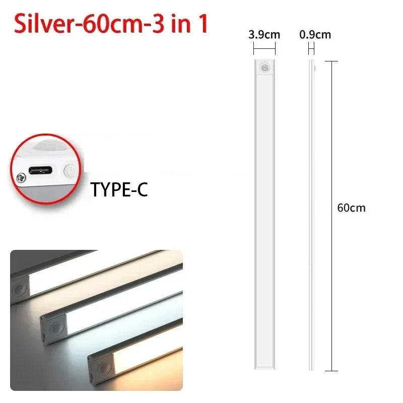 Magnetic Motion Sensor LED Cabinet Light | Rechargeable | 10–60 cm | Black & Silver by Unknown Supply