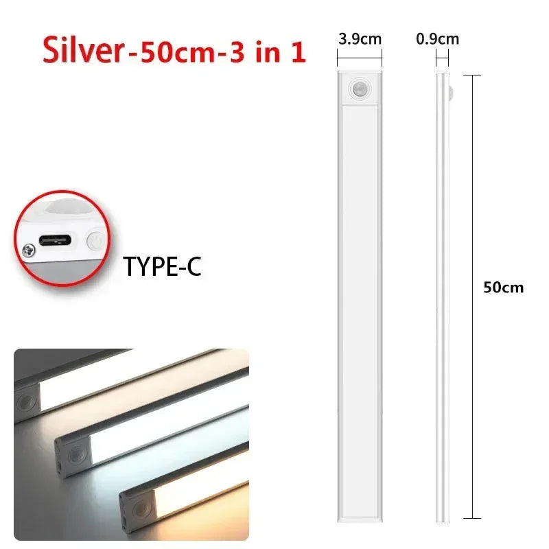 Magnetic Motion Sensor LED Cabinet Light | Rechargeable | 10–60 cm | Black & Silver by Unknown Supply