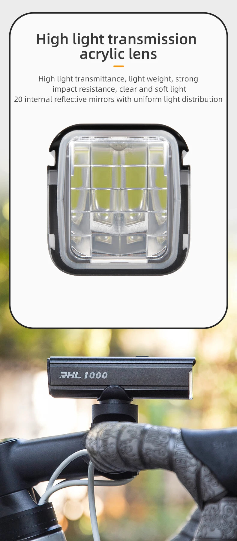 ROCKBROS RHL1000 Bike Front Light – 1000LM, IPX6, USB-C Rechargeable by Unknown Supply