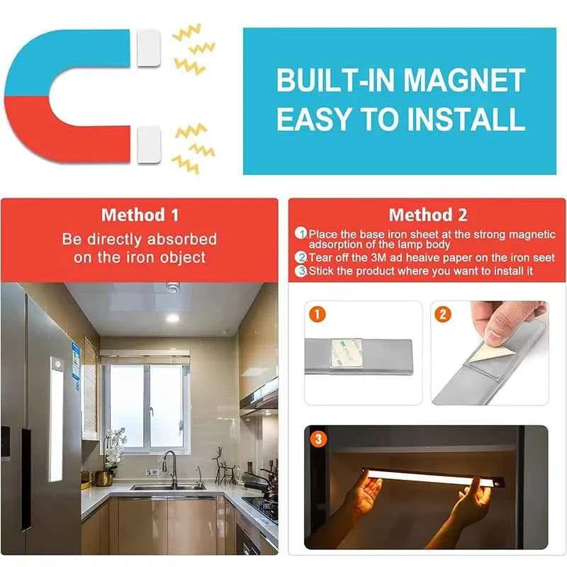 Magnetic Motion Sensor LED Cabinet Light | Rechargeable | 10–60 cm | Black & Silver by Unknown Supply