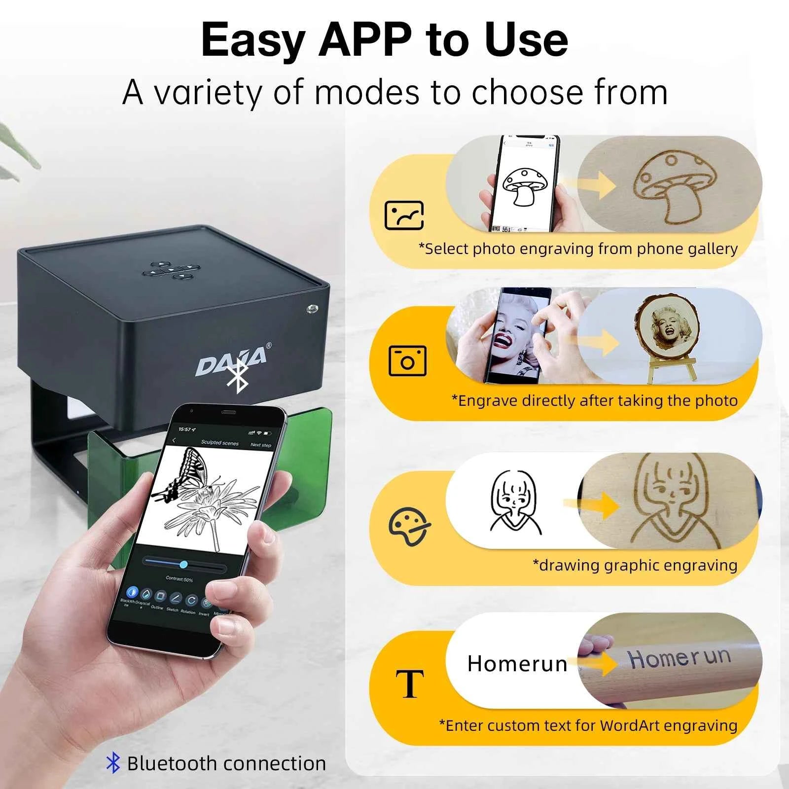 DAJA DJ6 Mini Portable Laser Engraver – 3W Bluetooth CNC for Wood, Leather & Metal by Unknown Supply