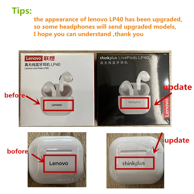Lenovo LP40 TWS Wireless Earbuds – Bluetooth 5.0 In-Ear Headphones with Mic by Lenovo