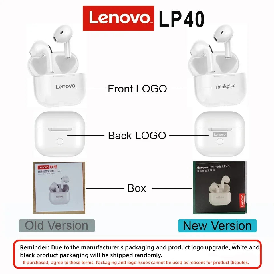 Lenovo LP40 TWS Wireless Earbuds – Bluetooth 5.0 In-Ear Headphones with Mic by Lenovo