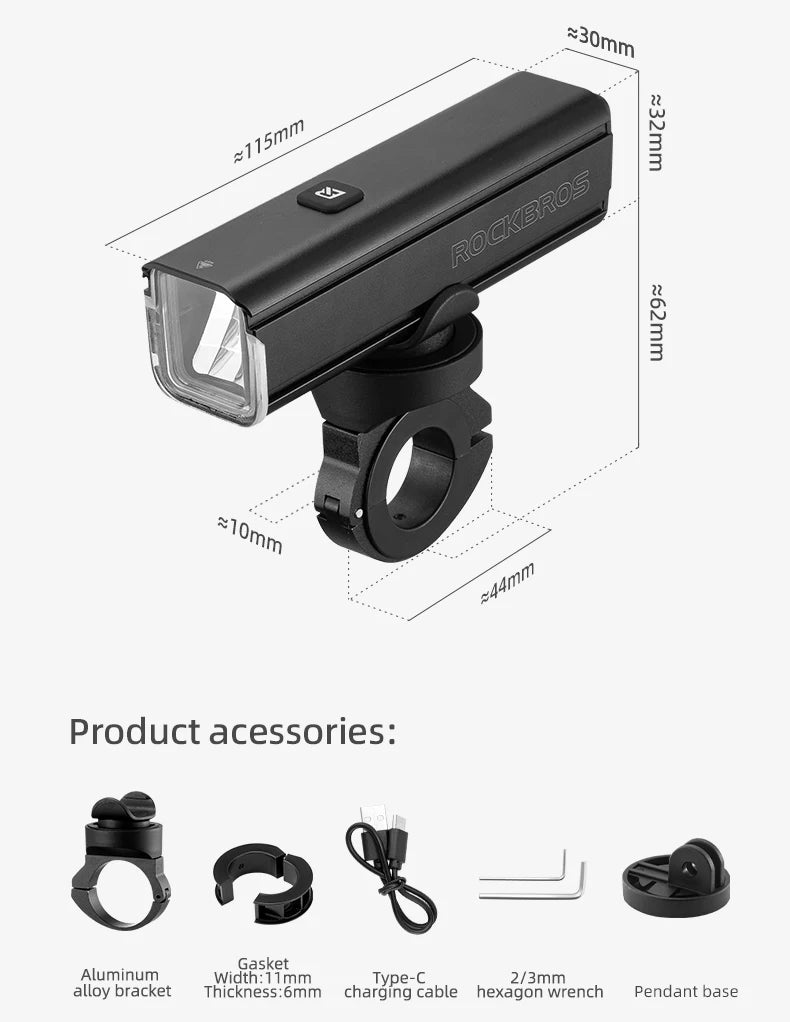 ROCKBROS RHL1000 Bike Front Light – 1000LM, IPX6, USB-C Rechargeable by Unknown Supply