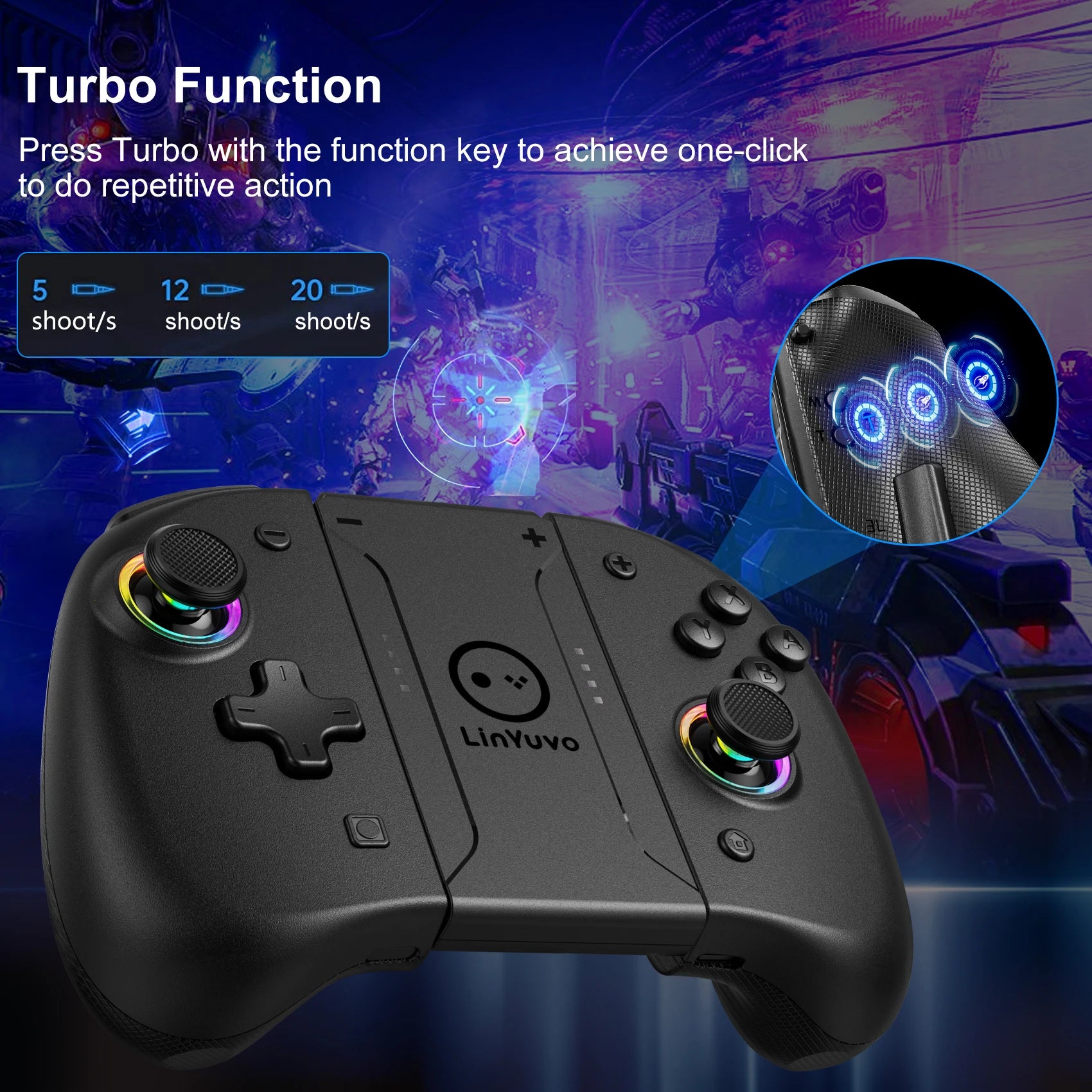 AyeBeau Wireless Controller for Nintendo Switch, OLED & Lite – Hall Effect Joysticks, Gyro, RGB by AyeBeau