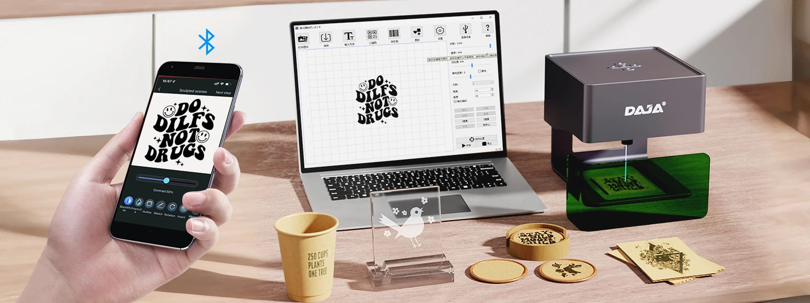 DAJA DJ6 Mini Portable Laser Engraver – 3W Bluetooth CNC for Wood, Leather & Metal by Unknown Supply