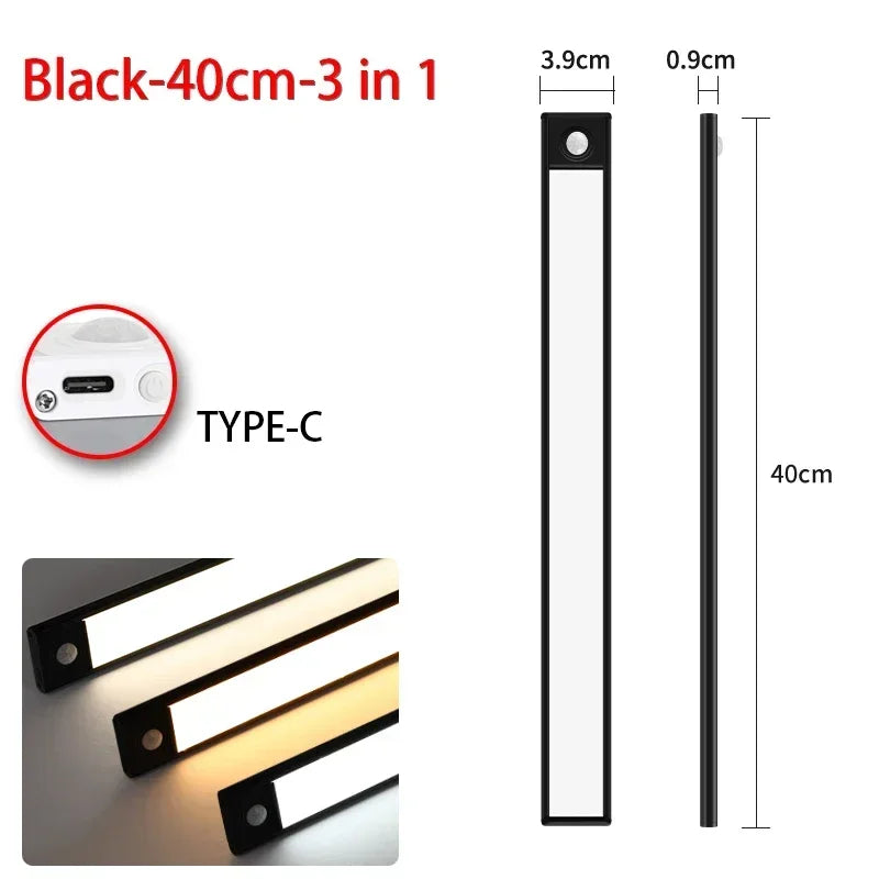 Magnetic Motion Sensor LED Cabinet Light | Rechargeable | 10–60 cm | Black & Silver by Unknown Supply