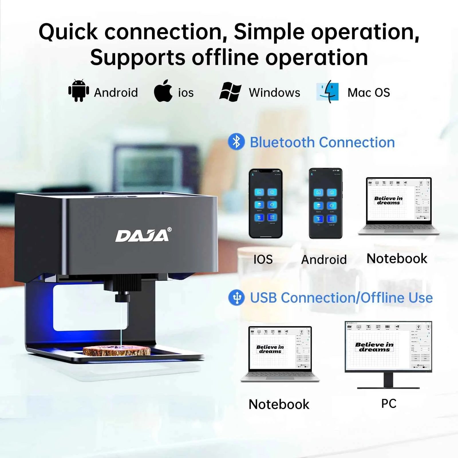 DAJA DJ6 Mini Portable Laser Engraver – 3W Bluetooth CNC for Wood, Leather & Metal by Unknown Supply