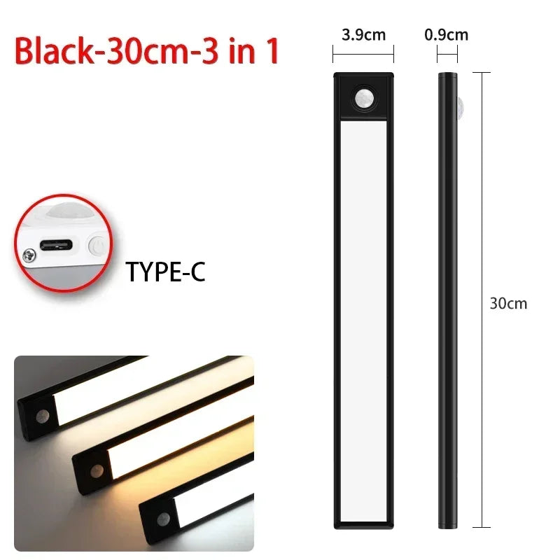 Magnetic Motion Sensor LED Cabinet Light | Rechargeable | 10–60 cm | Black & Silver by Unknown Supply