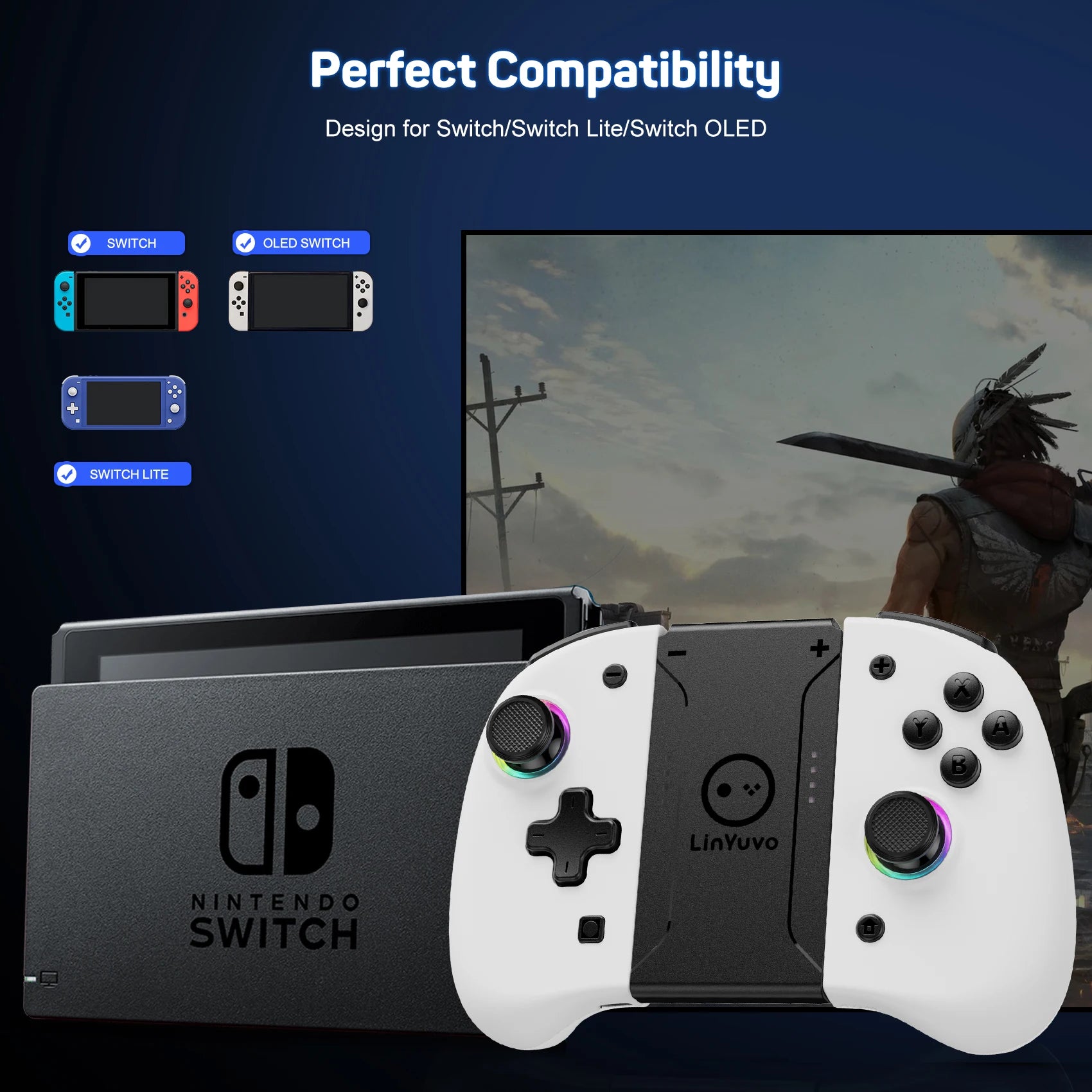 AyeBeau Wireless Controller for Nintendo Switch, OLED & Lite – Hall Effect Joysticks, Gyro, RGB by AyeBeau