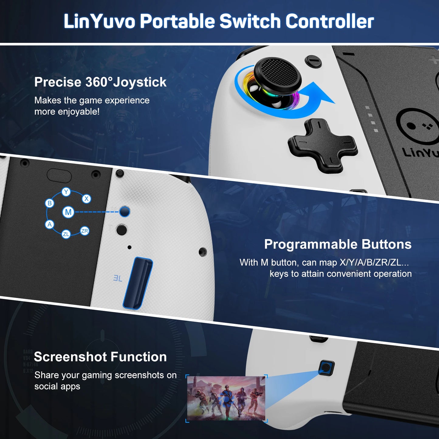 AyeBeau Wireless Controller for Nintendo Switch, OLED & Lite – Hall Effect Joysticks, Gyro, RGB by AyeBeau